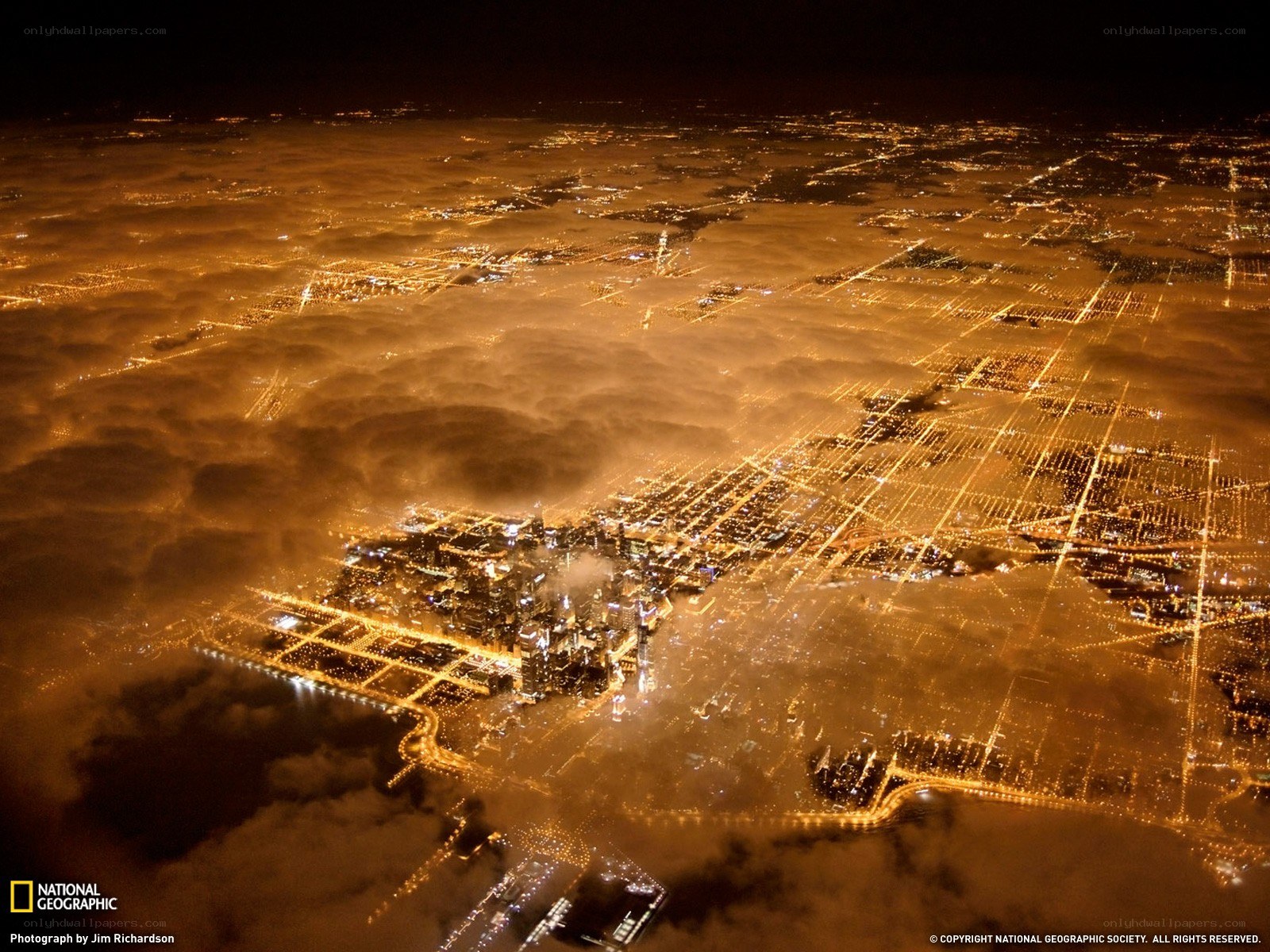 Chicago at night from above