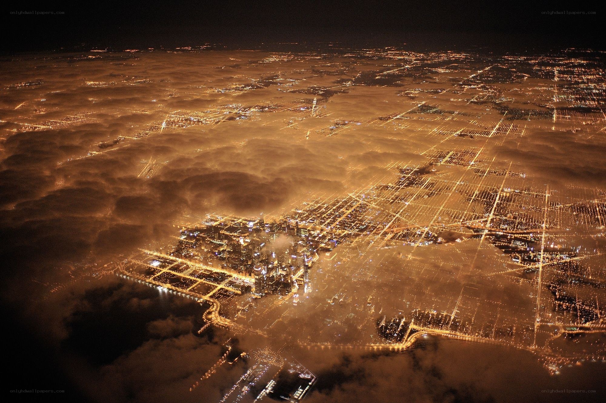 Chicago at night from above