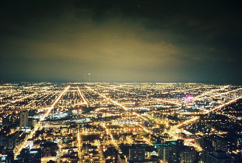 Chicago at night from above