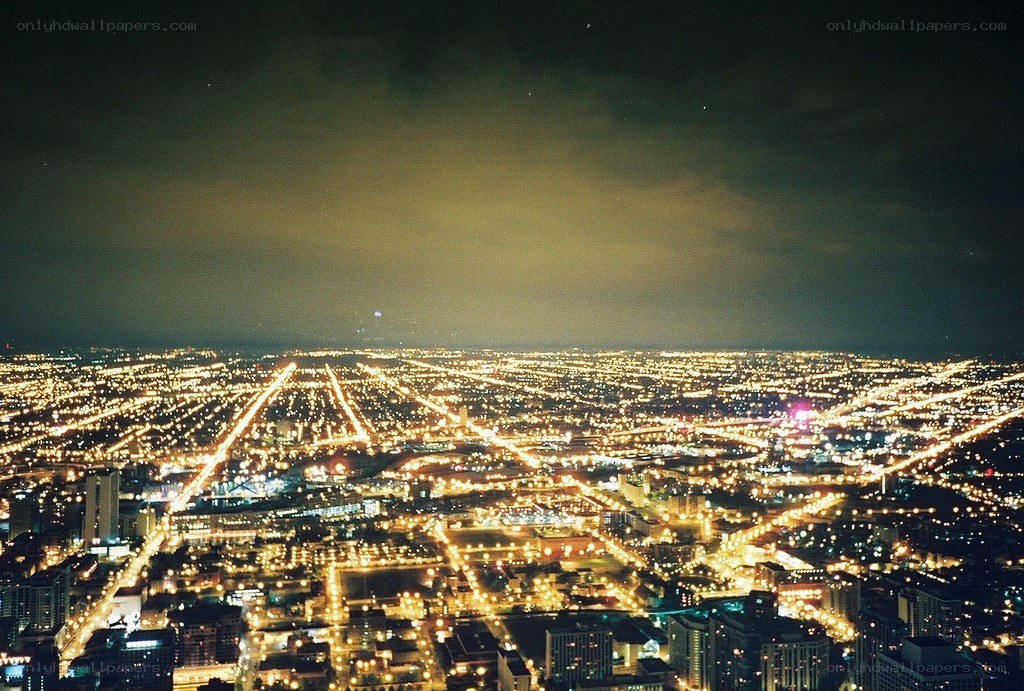 Chicago at night from above