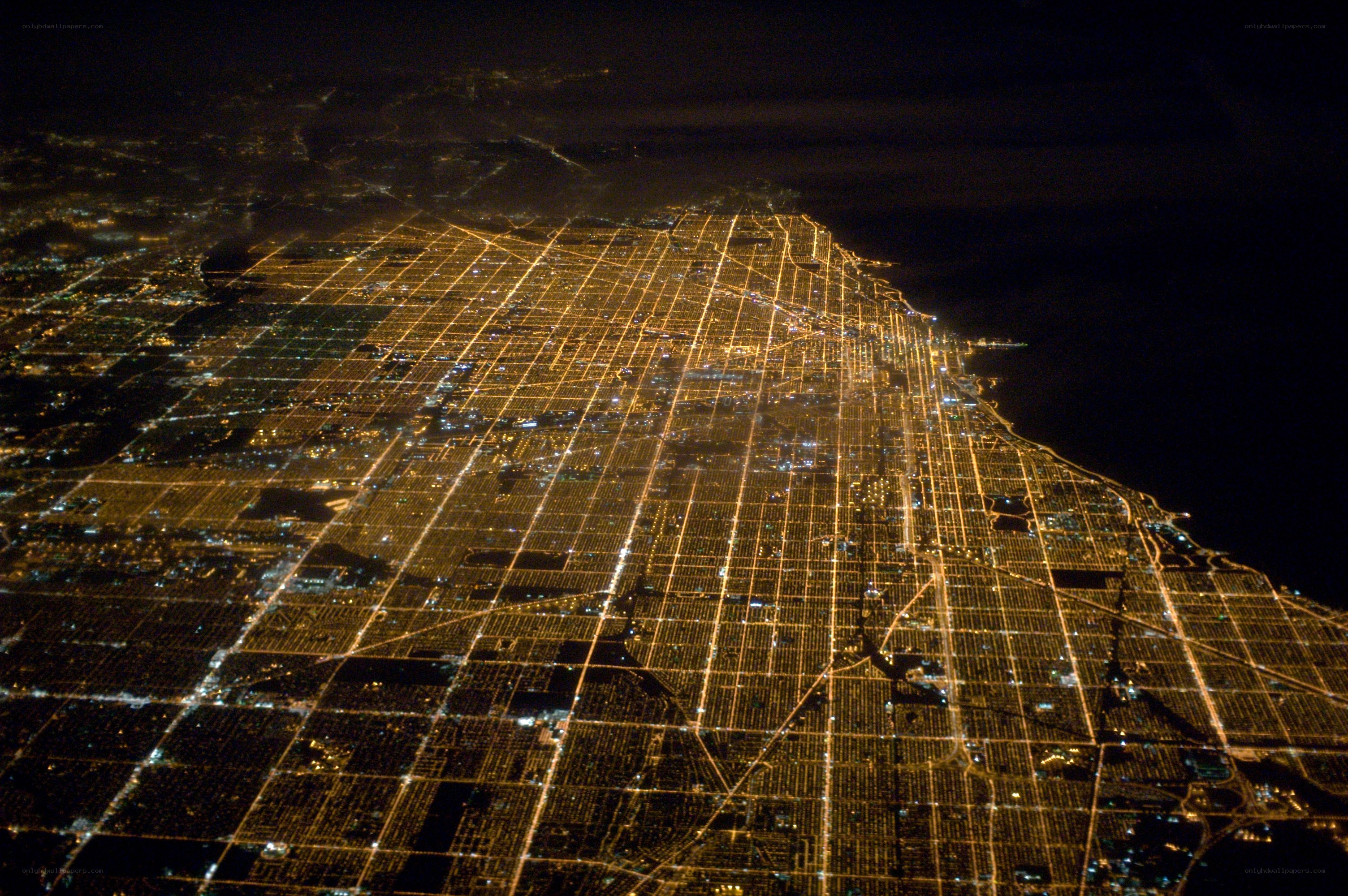 Chicago at night from above