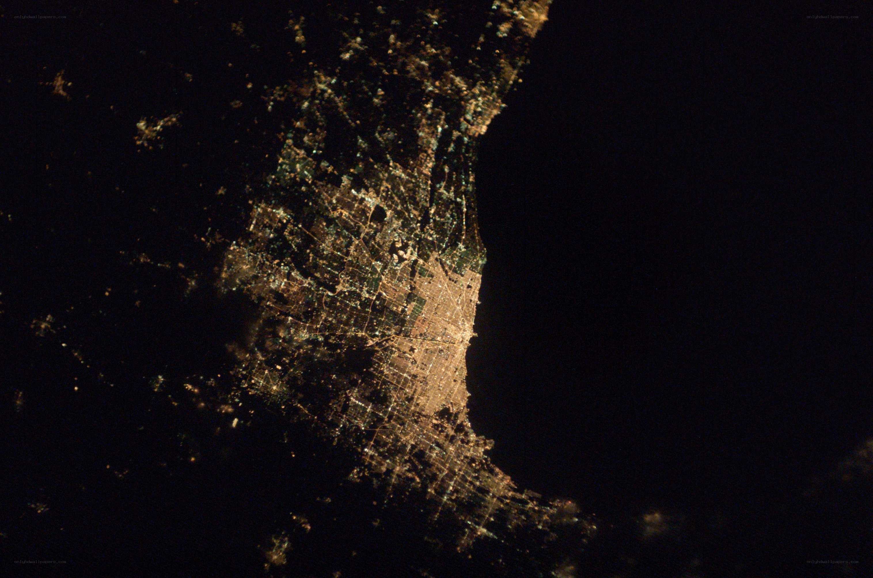 Chicago at night from space