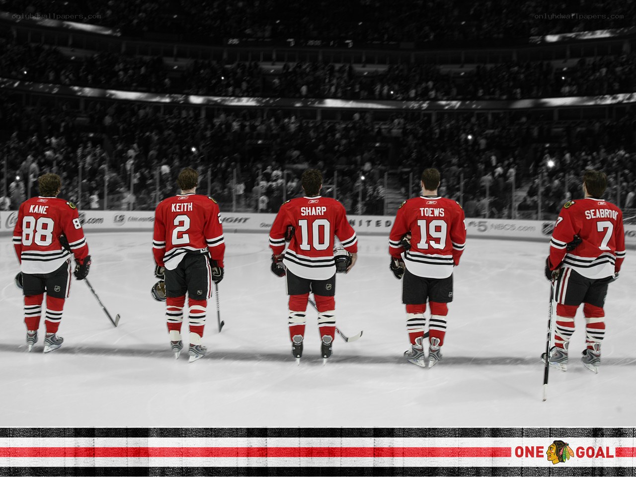 Chicago Blackhawks players on ice