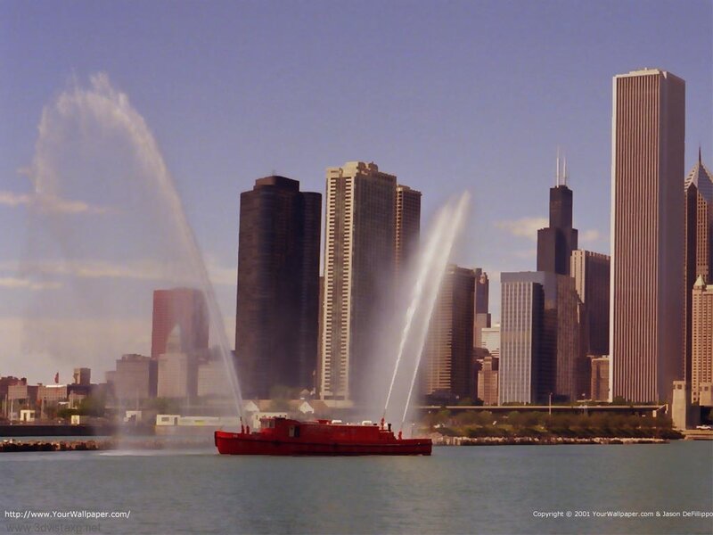 Chicago fireboat on the river