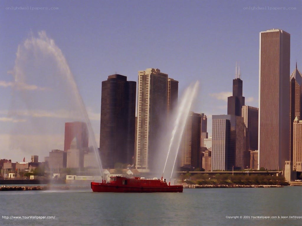 Chicago fireboat on the river
