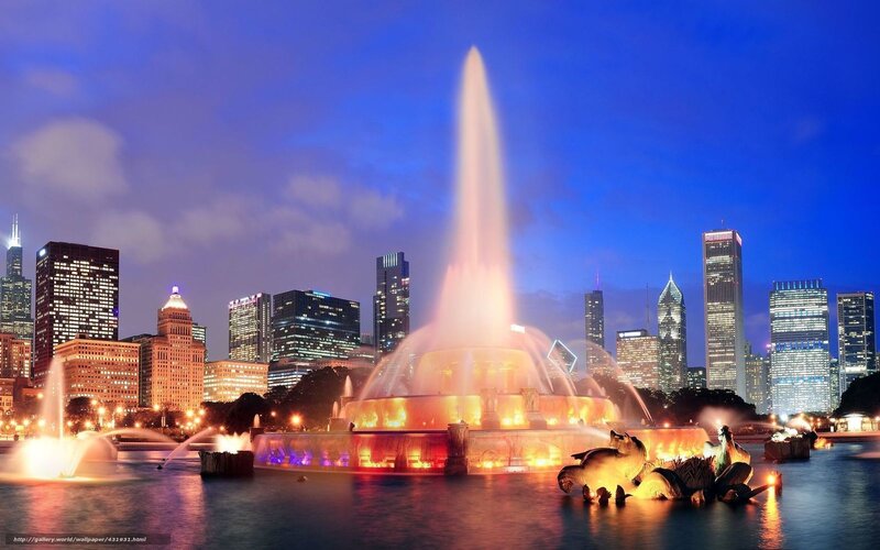 Chicago Fountain at Night — Blue