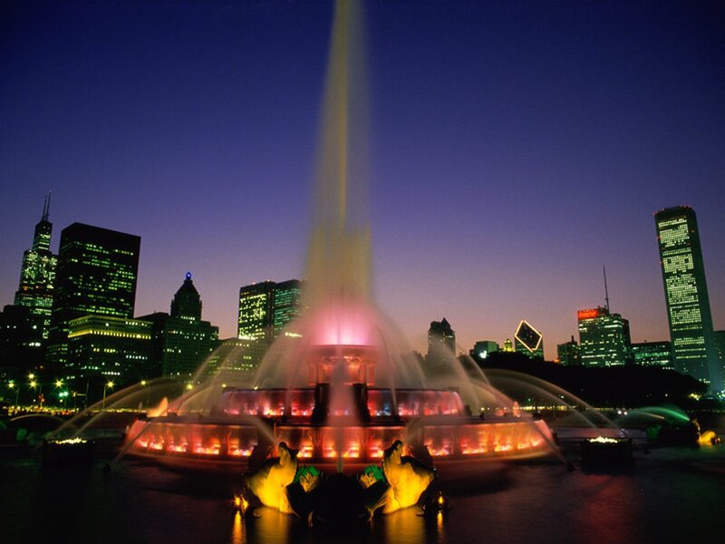 Chicago Fountain at Night — Purple