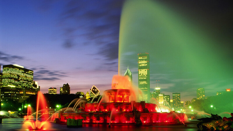 Chicago Fountain at Night — Red