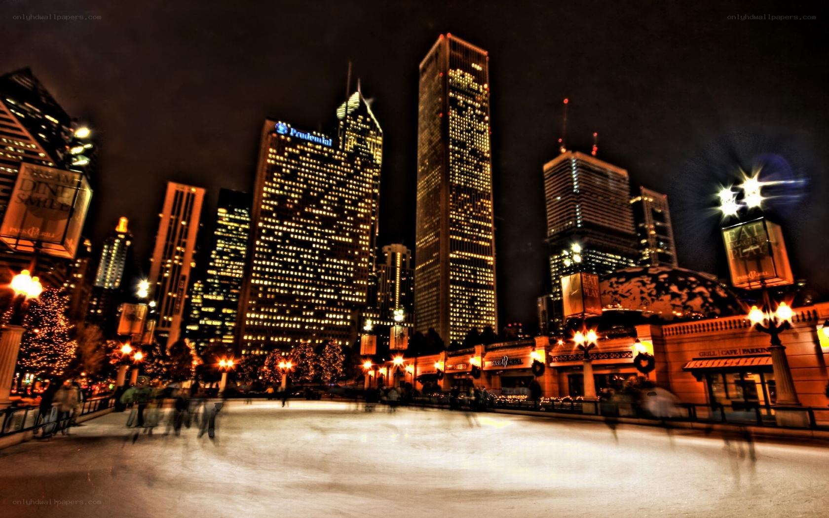 Chicago ice rink at night