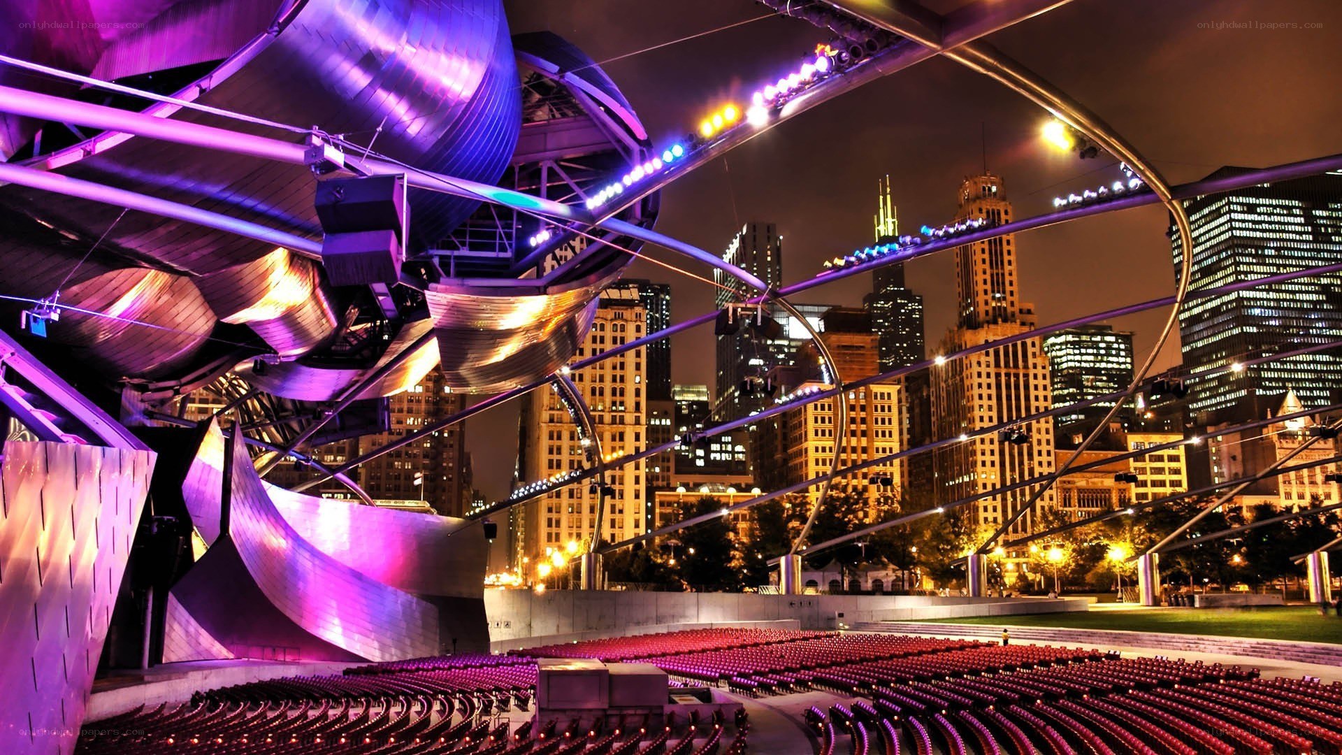 Chicago Pritzker Pavilion at night