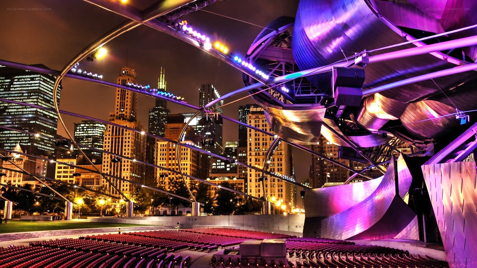 Chicago Pritzker Pavilion at night