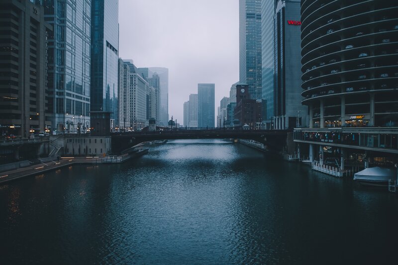 Chicago River and Skyscrapers — Blue