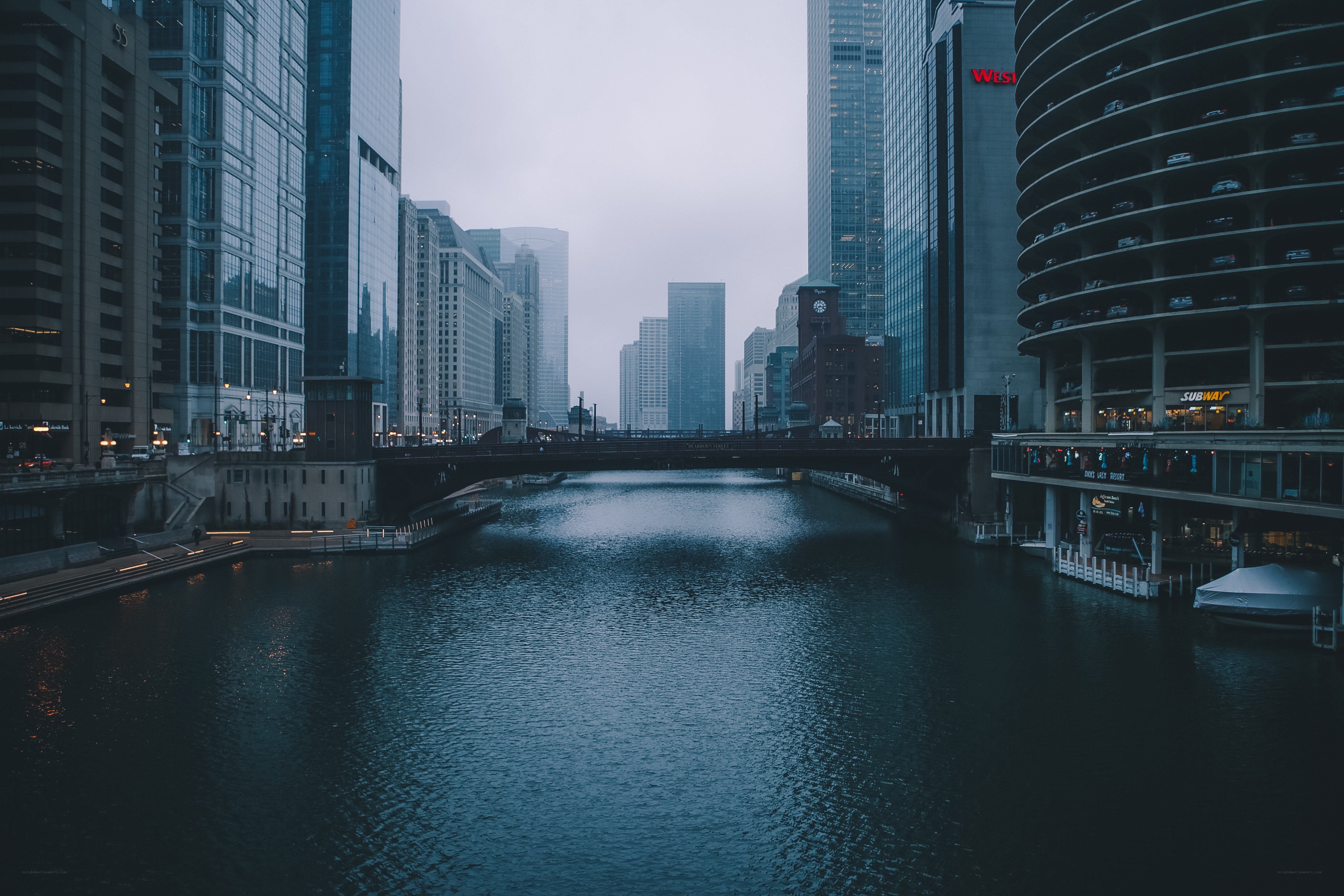 Chicago river at dusk