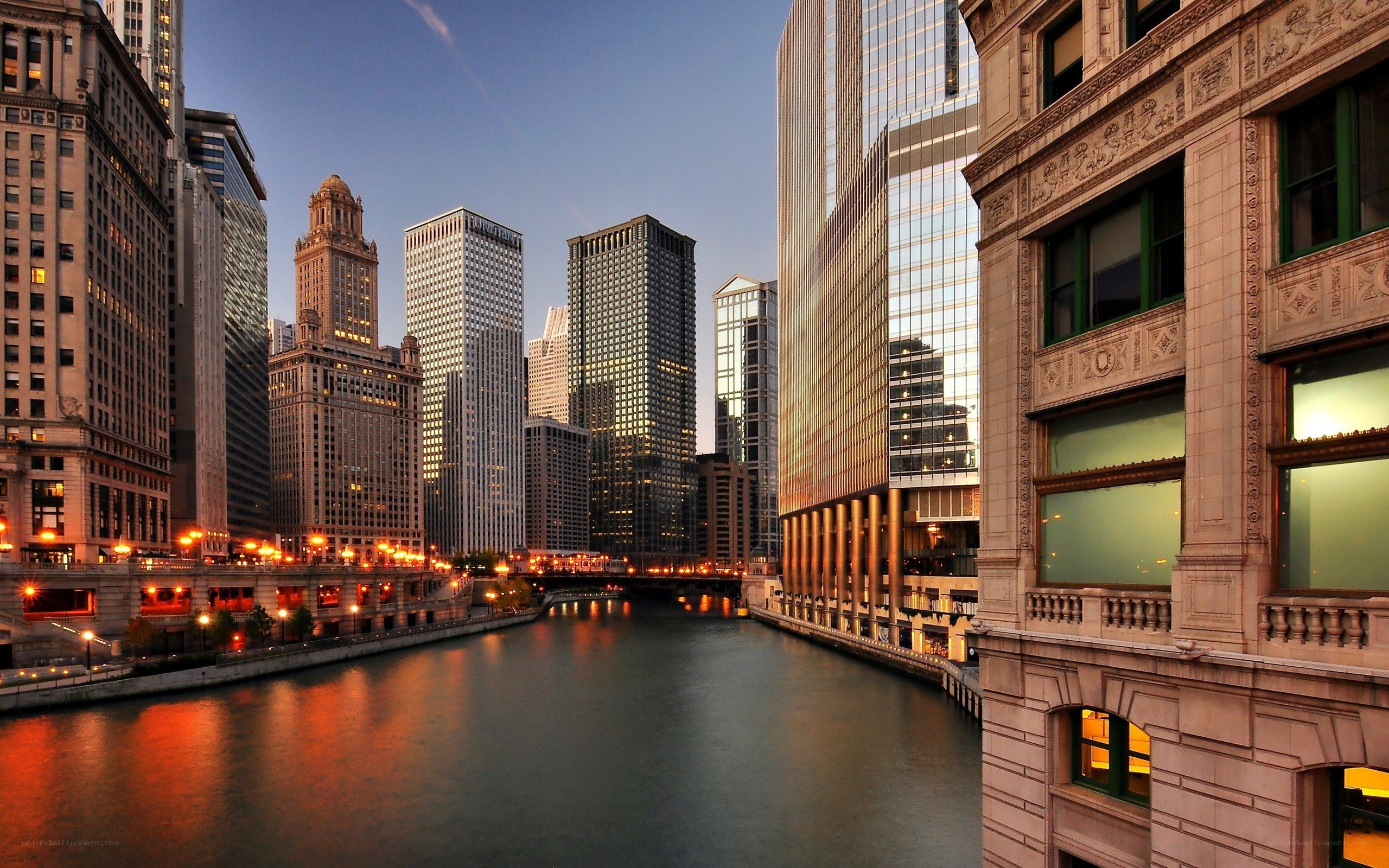 Chicago river at dusk