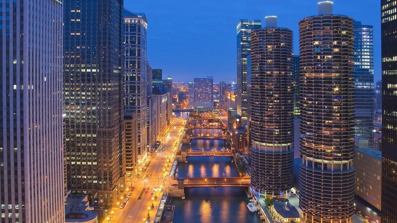 Chicago River at Dusk — Blue, Calm, Night