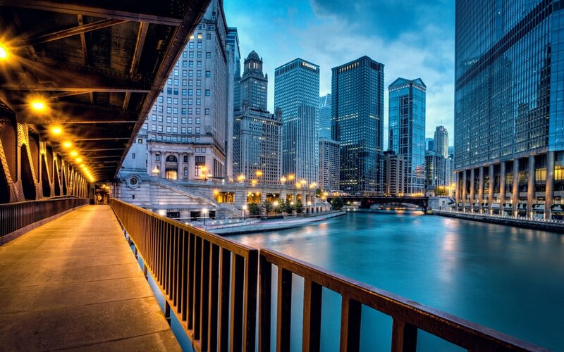 Chicago River at Dusk — Blue, Calm