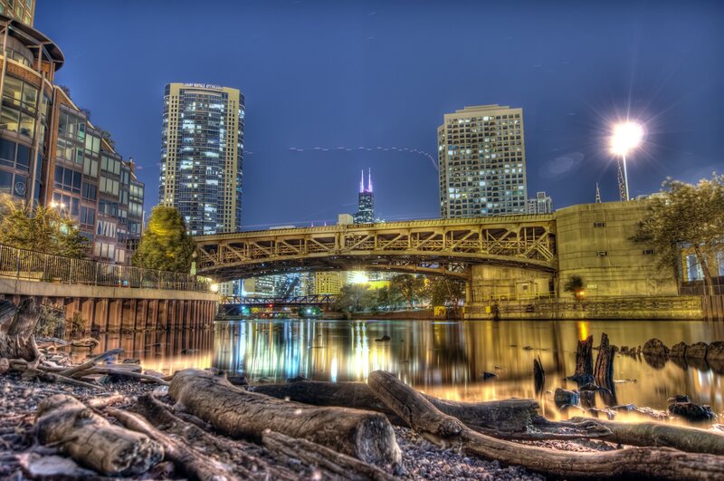 Chicago river at night