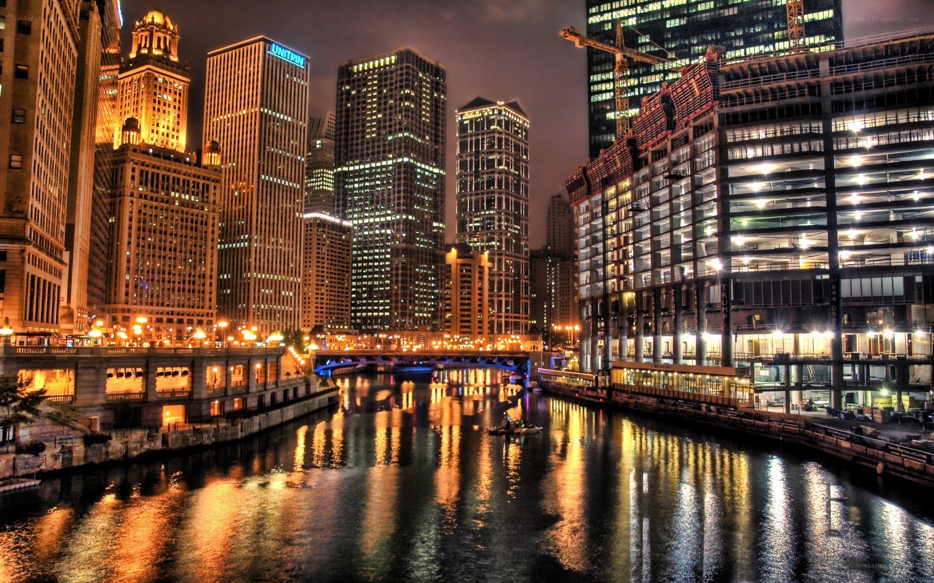 Chicago river at night
