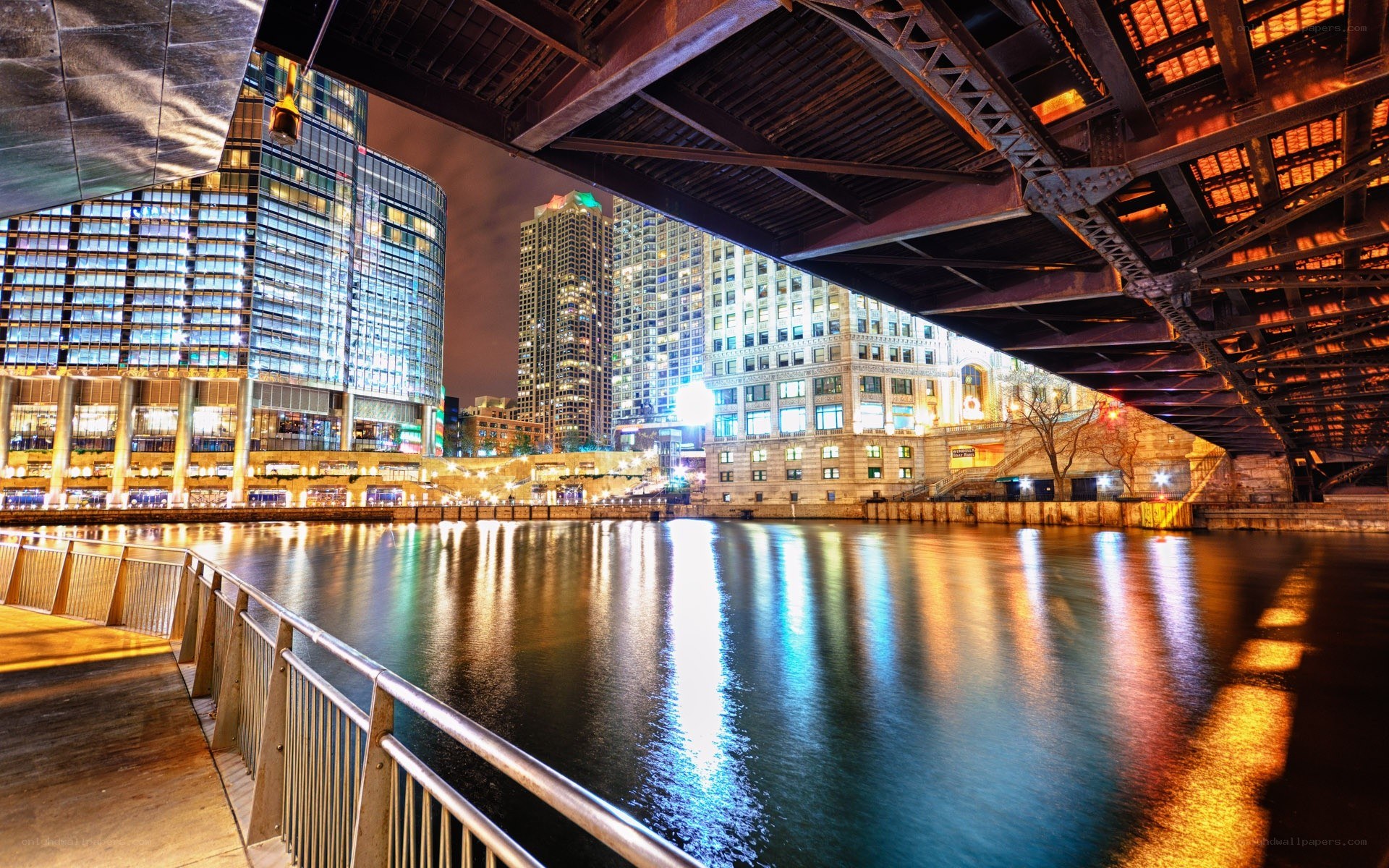 Chicago river at night