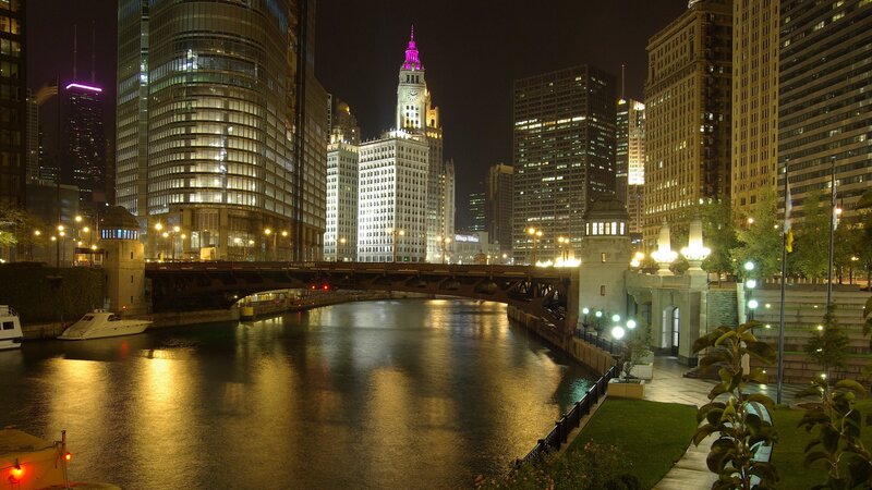 Chicago river at night