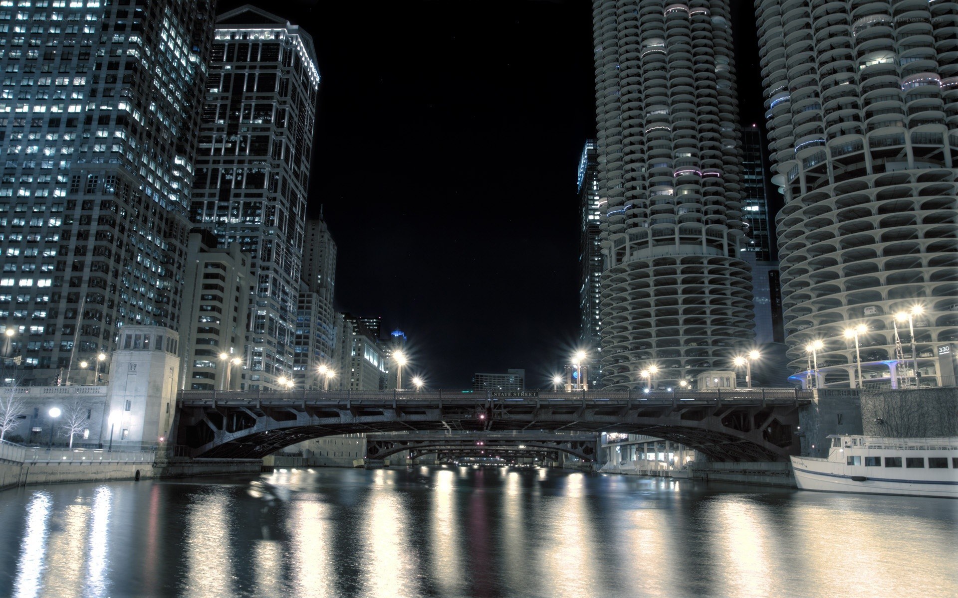 Chicago river at night