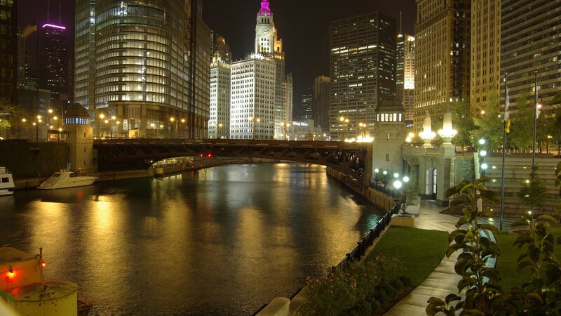 Chicago River at Night — Black, Calm