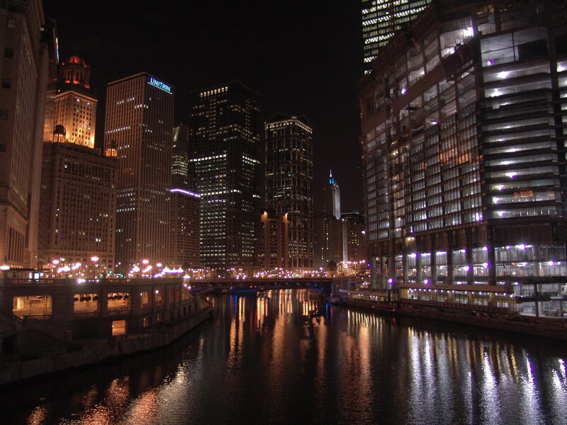 Chicago River at Night — Black, Dark