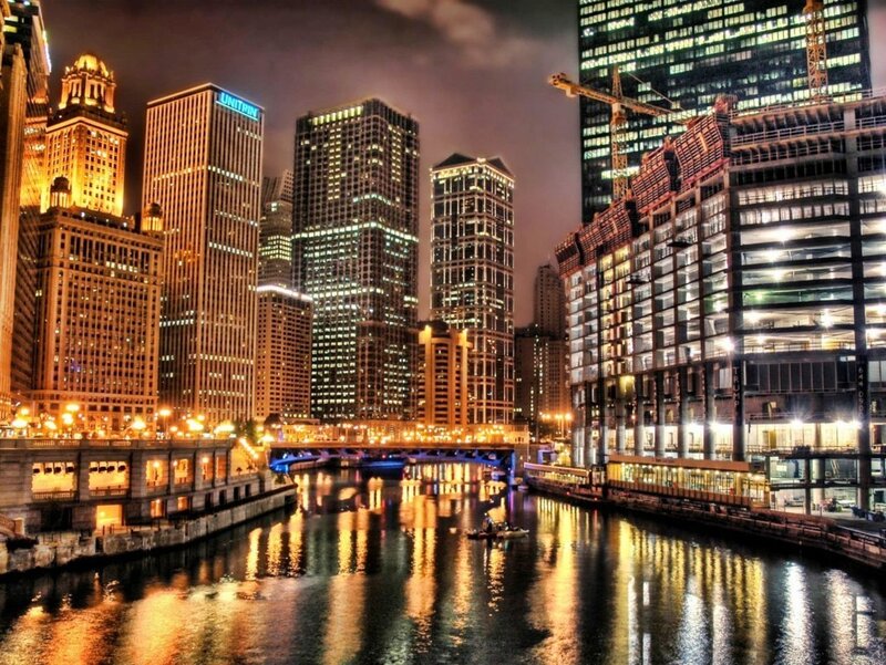 Chicago River at Night — Black
