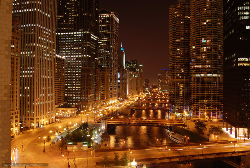 Chicago River at Night — Black, Urban, Photograph