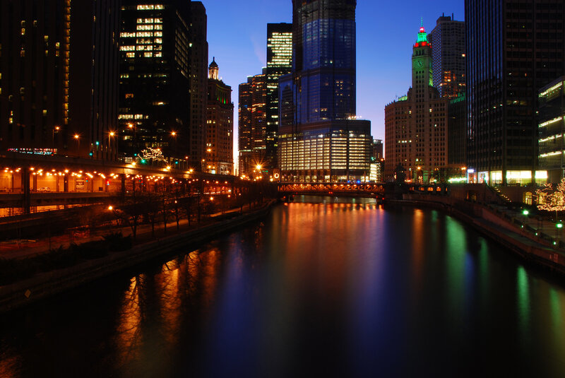 Chicago River at Night — Blue, Calm