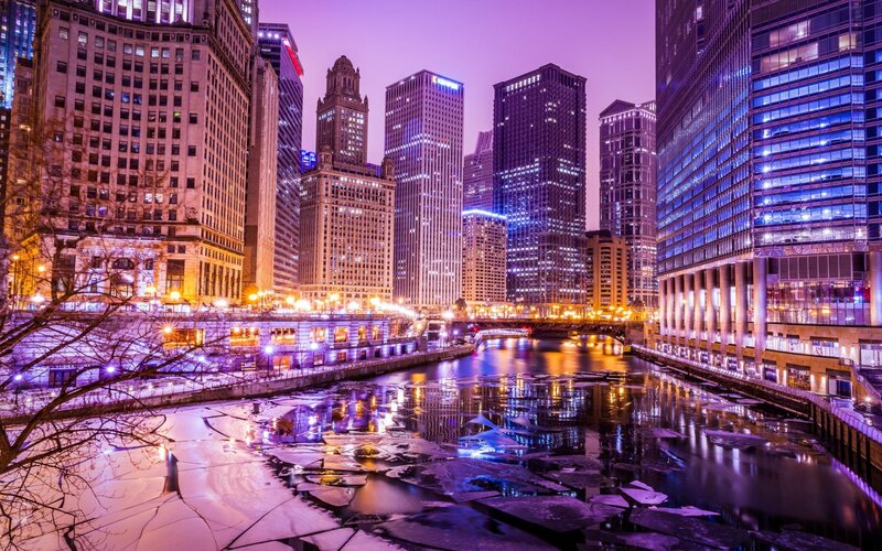 Chicago River at Night — Purple, Dramatic