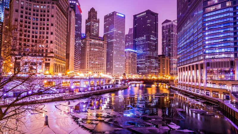 Chicago River at Night — Purple