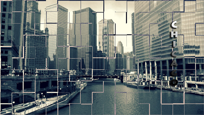Chicago River Skyline — Black
