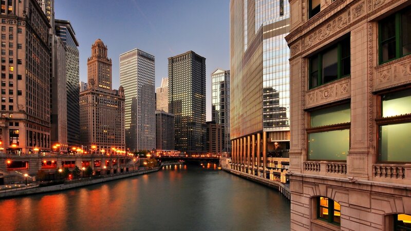 Chicago River Skyline — Blue, Calm