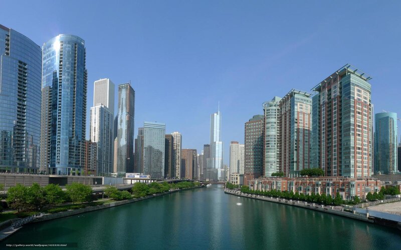 Chicago River Skyline — Blue, Serene, Afternoon, Photograph, Skyscrapers