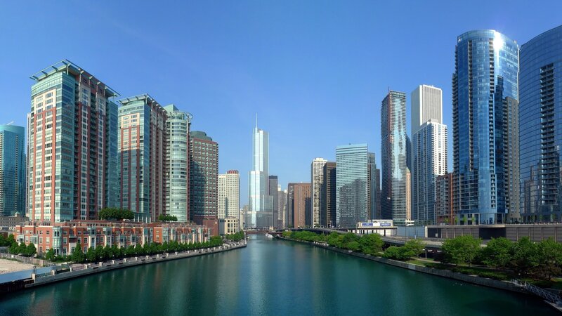 Chicago River Skyline — Blue, Serene, Afternoon, Photograph