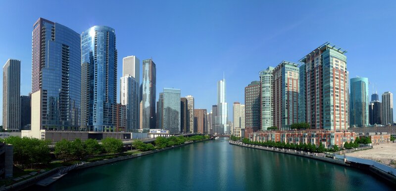 Chicago River Skyline — Blue, Serene, Afternoon