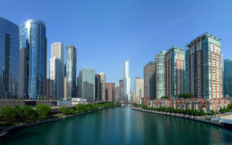 Chicago River Skyline — Blue, Serene