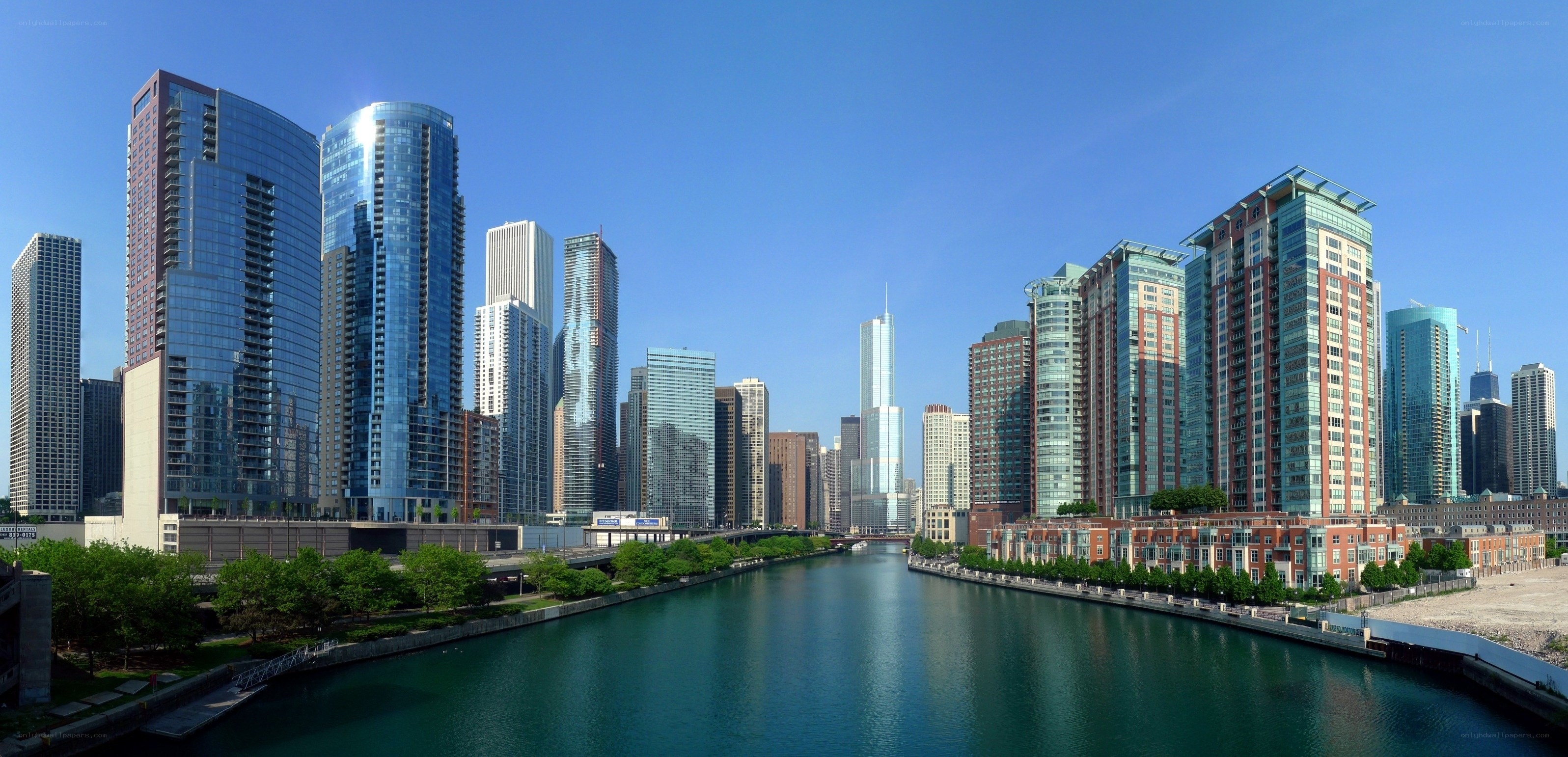 Chicago river skyline view