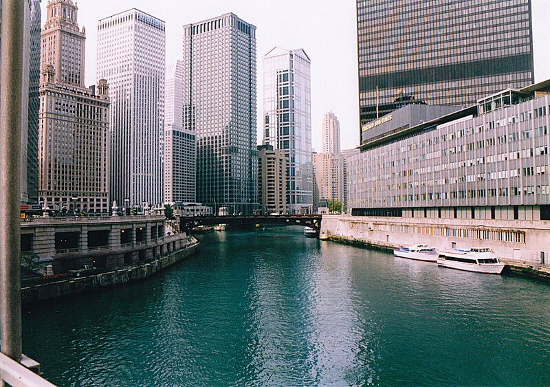 Chicago River with skyscrapers