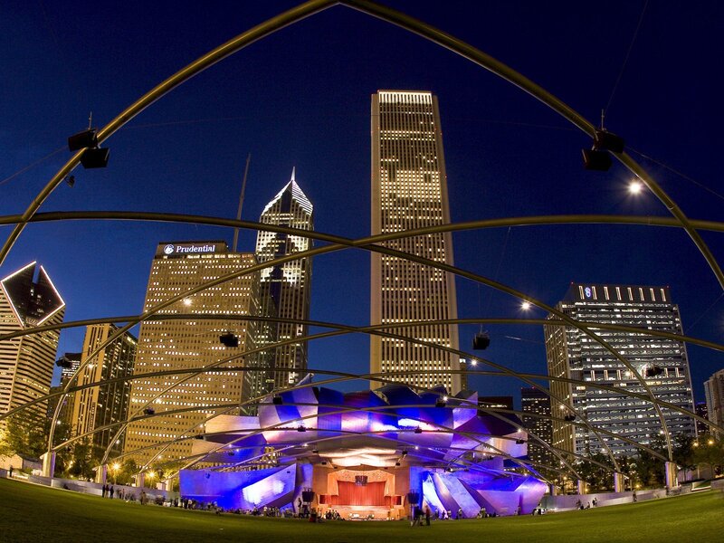 Chicago's Jay Pritzker Pavilion at night