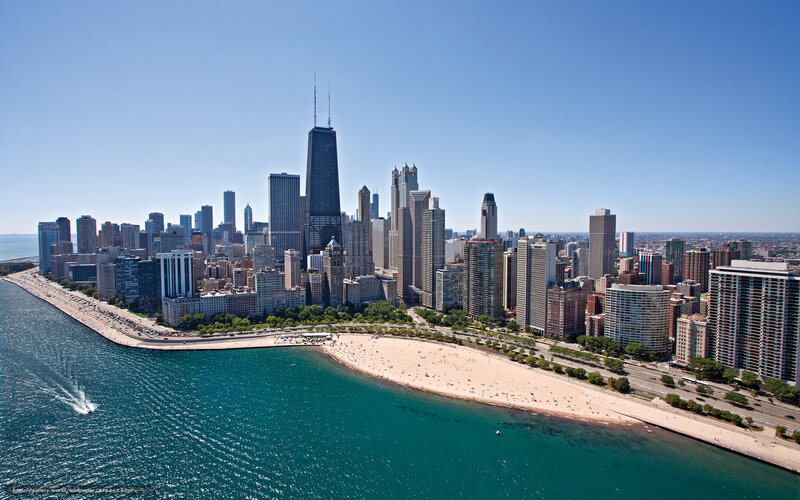 Chicago Skyline and Beach — Blue, Bright, Afternoon