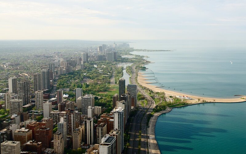 Chicago skyline and Lake Michigan