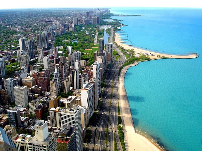 Chicago skyline and Lake Michigan