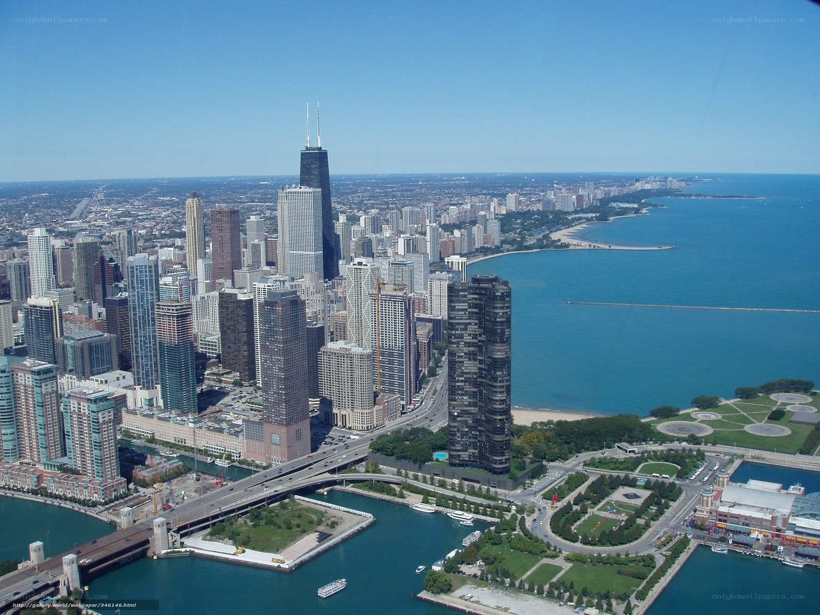 Chicago skyline and lake view