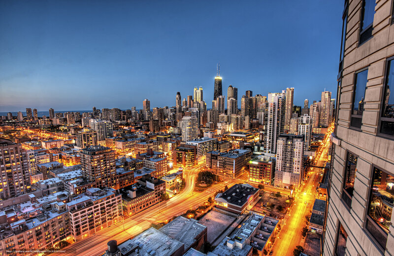 Chicago skyline at dusk