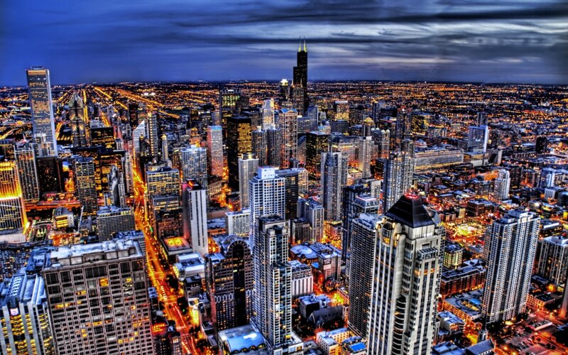 Chicago skyline at dusk