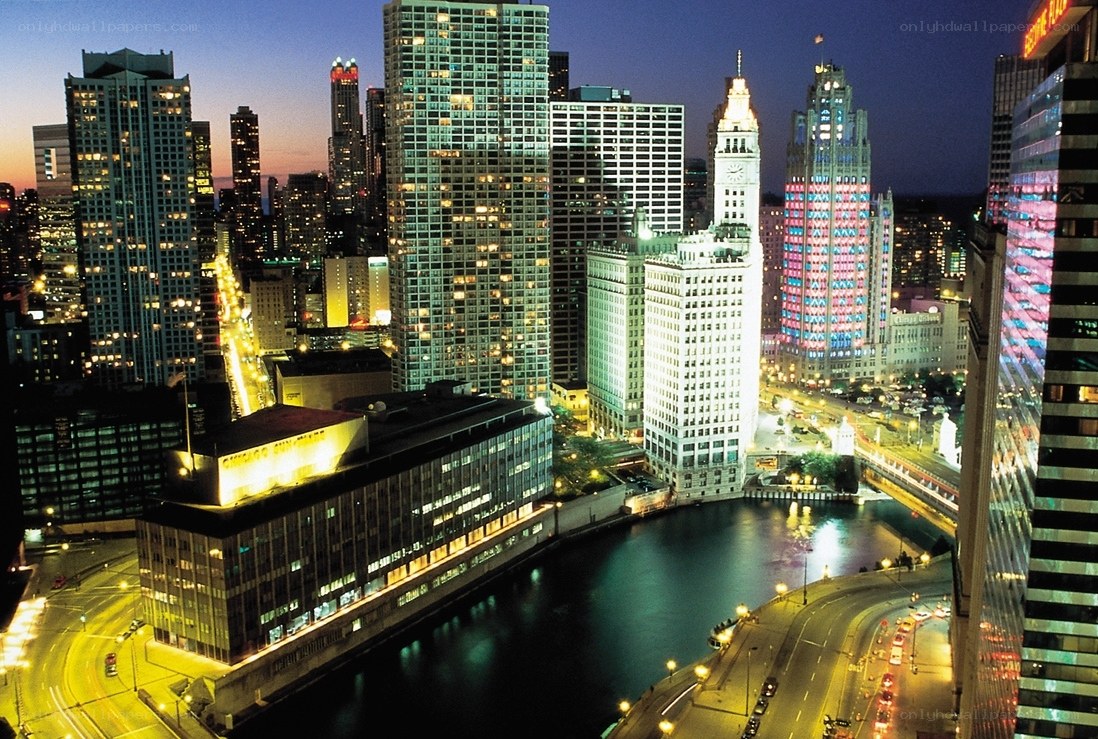 Chicago skyline at dusk