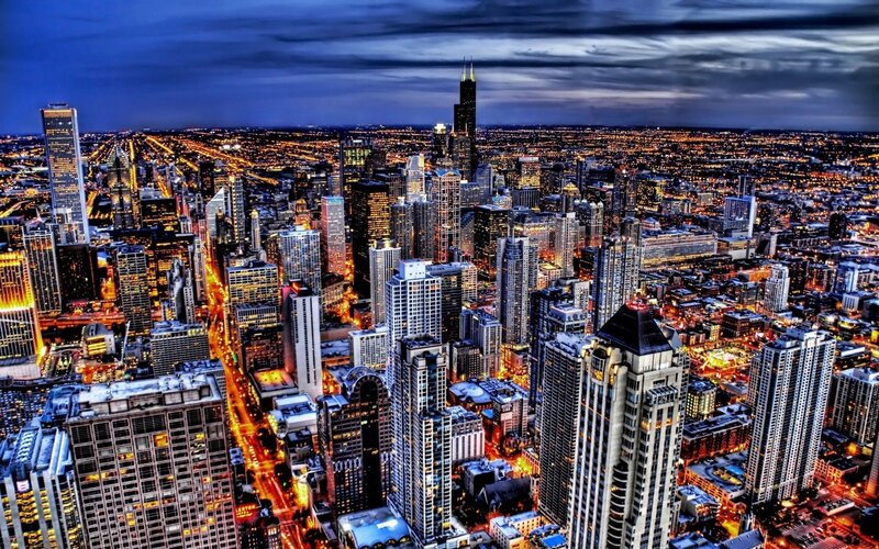 Chicago skyline at dusk