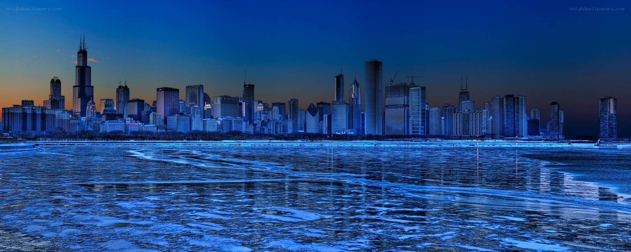Chicago skyline at dusk